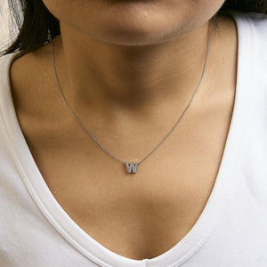 10K White Gold Diamond Accent "A-Z" Initial Bubble Pendant Necklace