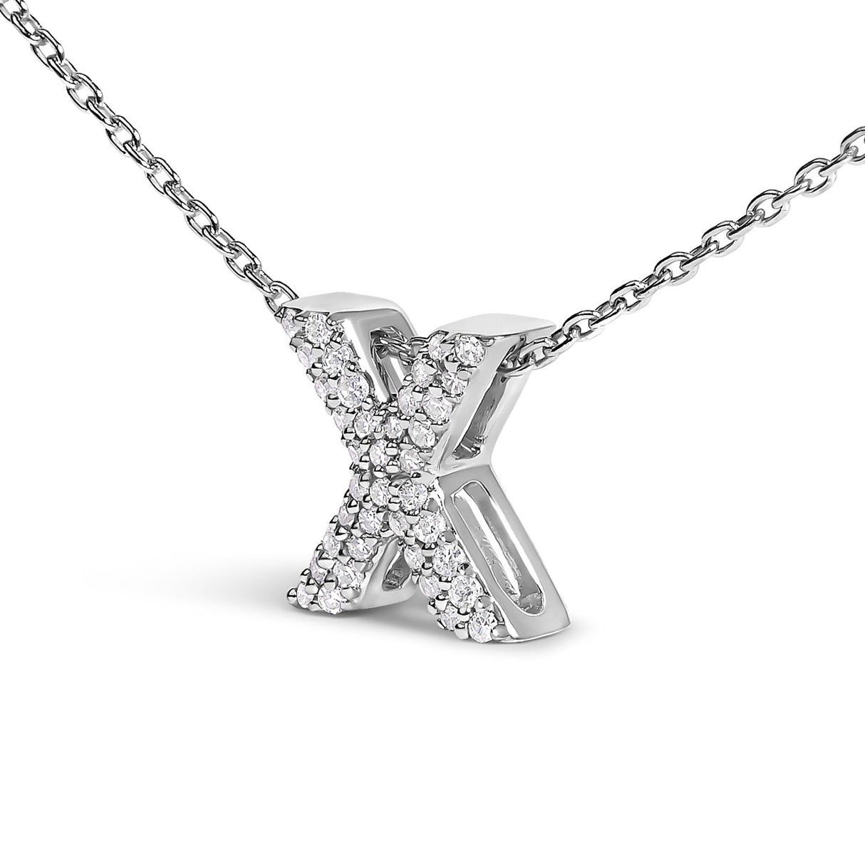 10K White Gold Diamond Accent "A-Z" Initial Bubble Pendant Necklace