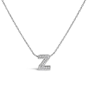 10K White Gold Diamond Accent "A-Z" Initial Bubble Pendant Necklace