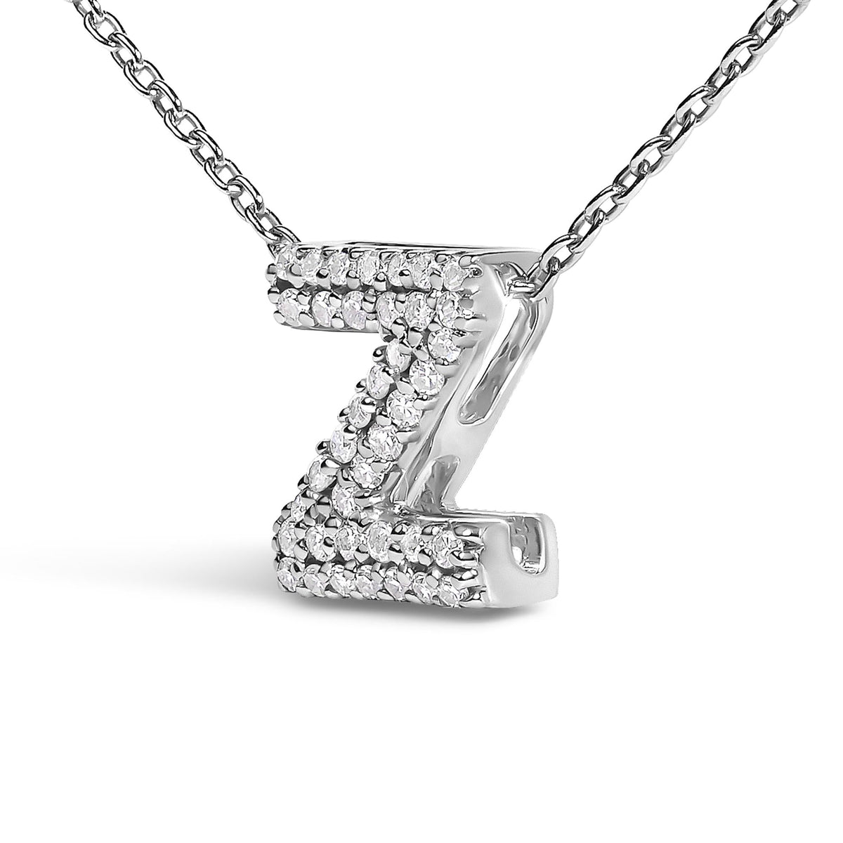 10K White Gold Diamond Accent "A-Z" Initial Bubble Pendant Necklace