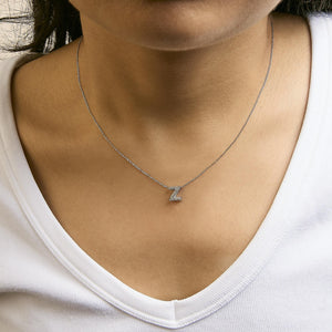 10K White Gold Diamond Accent "A-Z" Initial Bubble Pendant Necklace