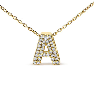10K Yellow Gold Diamond Accent "A-Z" Initial Bubble Pendant Necklace