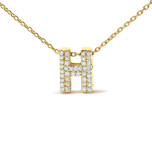 10K Yellow Gold Diamond Accent "A-Z" Initial Bubble Pendant Necklace