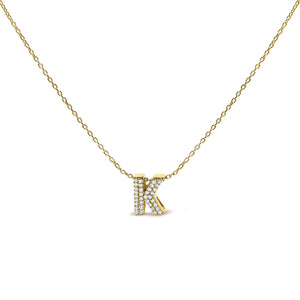 10K Yellow Gold Diamond Accent "A-Z" Initial Bubble Pendant Necklace