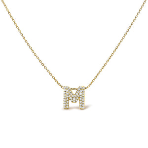 10K Yellow Gold Diamond Accent "A-Z" Initial Bubble Pendant Necklace