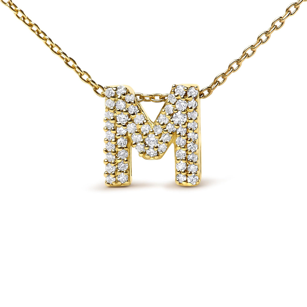 10K Yellow Gold Diamond Accent "A-Z" Initial Bubble Pendant Necklace
