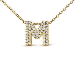 10K Yellow Gold Diamond Accent "A-Z" Initial Bubble Pendant Necklace