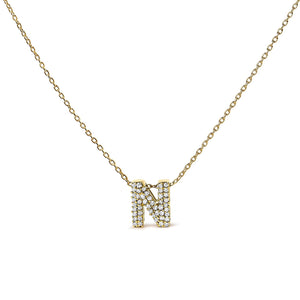 10K Yellow Gold Diamond Accent "A-Z" Initial Bubble Pendant Necklace