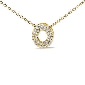 10K Yellow Gold Diamond Accent "A-Z" Initial Bubble Pendant Necklace