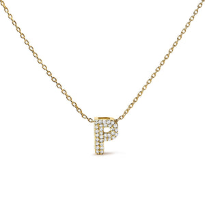 10K Yellow Gold Diamond Accent "A-Z" Initial Bubble Pendant Necklace