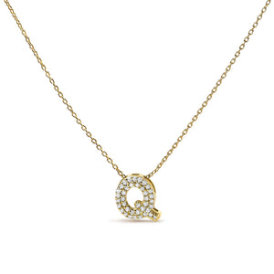 10K Yellow Gold Diamond Accent "A-Z" Initial Bubble Pendant Necklace