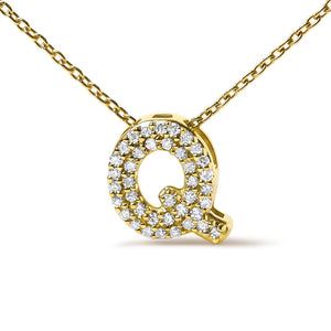 10K Yellow Gold Diamond Accent "A-Z" Initial Bubble Pendant Necklace