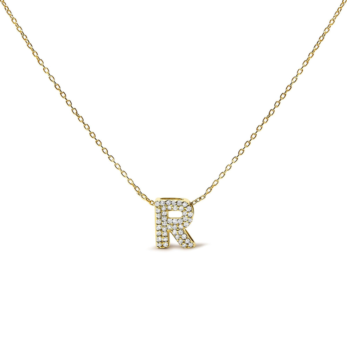 10K Yellow Gold Diamond Accent "A-Z" Initial Bubble Pendant Necklace