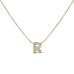 10K Yellow Gold Diamond Accent "A-Z" Initial Bubble Pendant Necklace