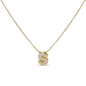 10K Yellow Gold Diamond Accent "A-Z" Initial Bubble Pendant Necklace