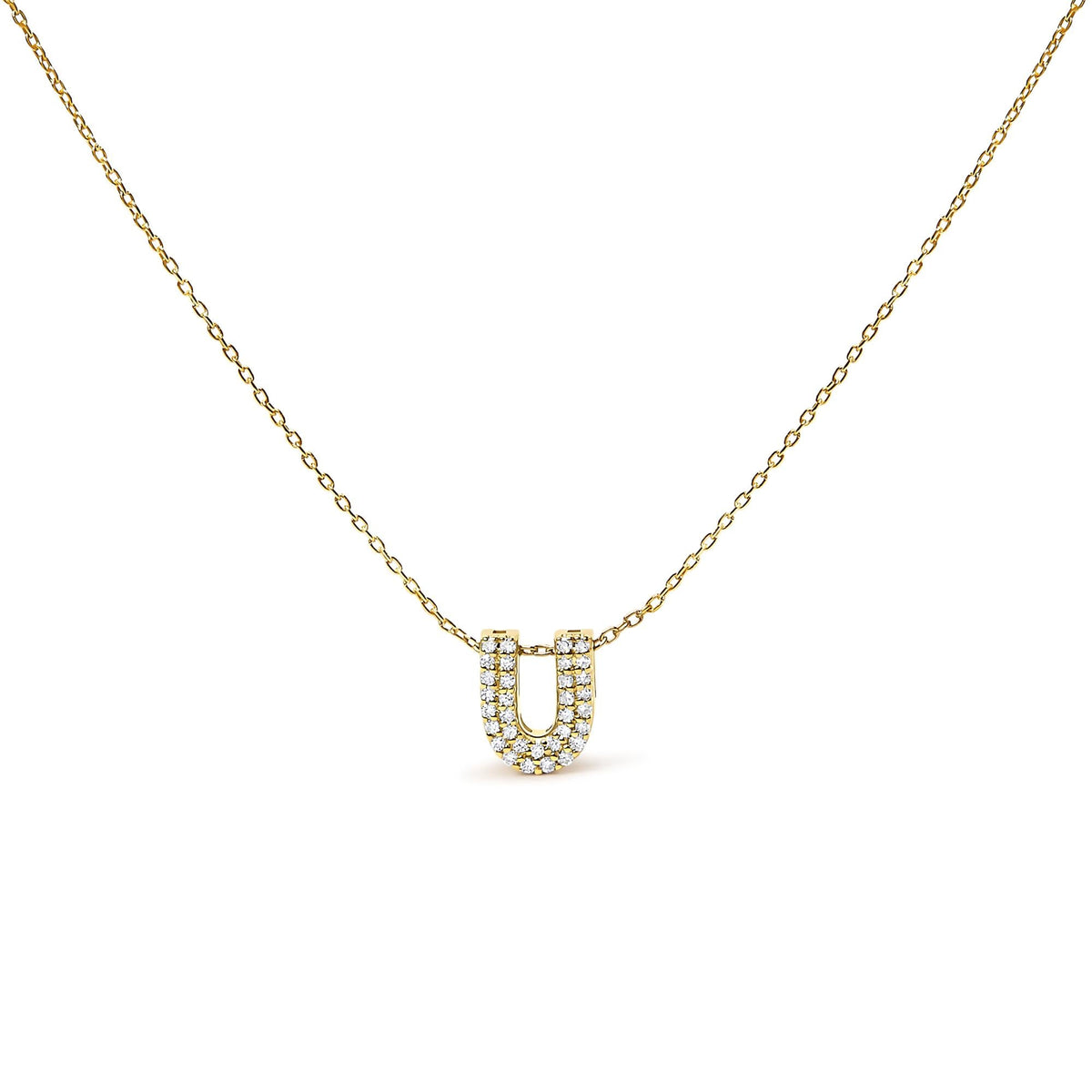 10K Yellow Gold Diamond Accent "A-Z" Initial Bubble Pendant Necklace