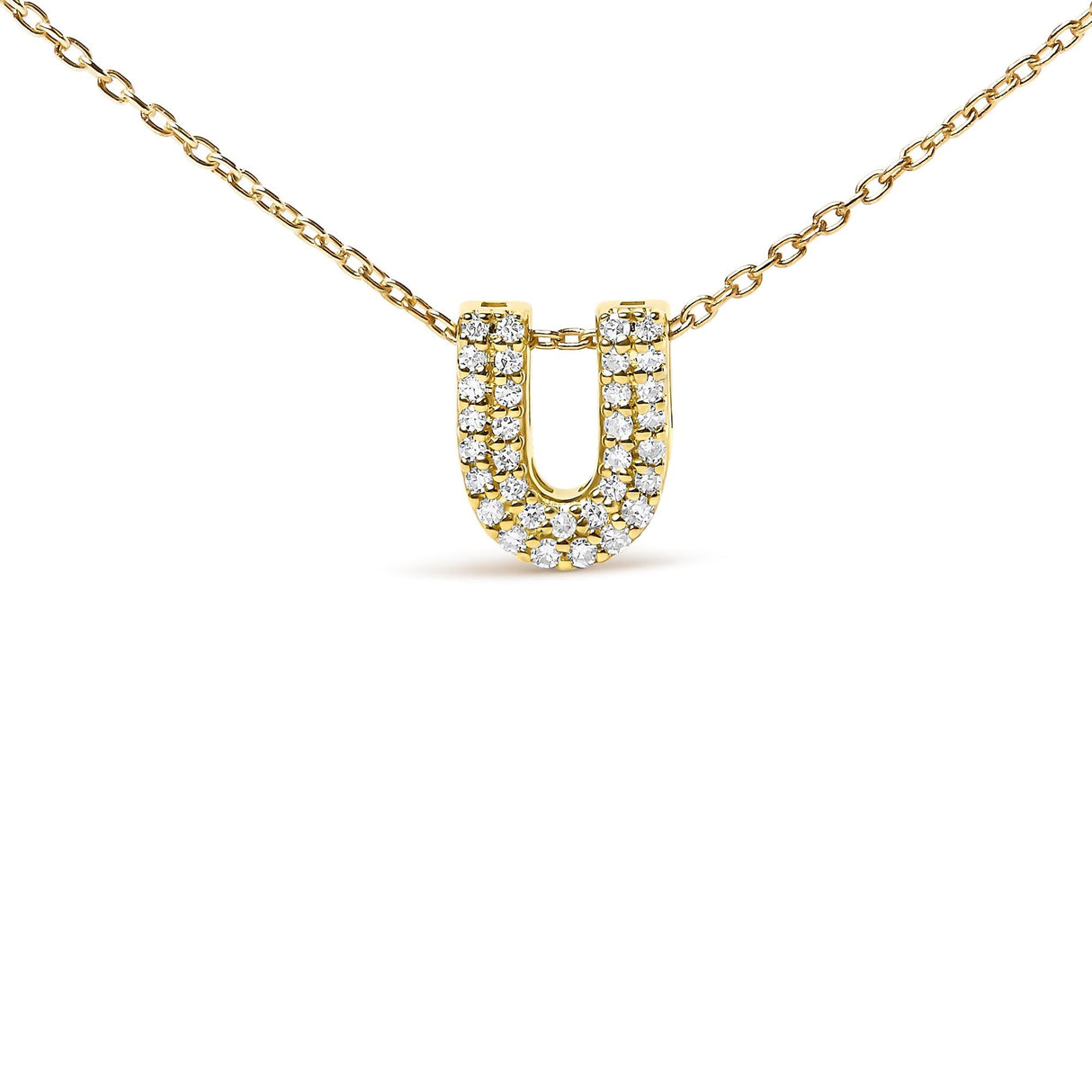 10K Yellow Gold Diamond Accent "A-Z" Initial Bubble Pendant Necklace