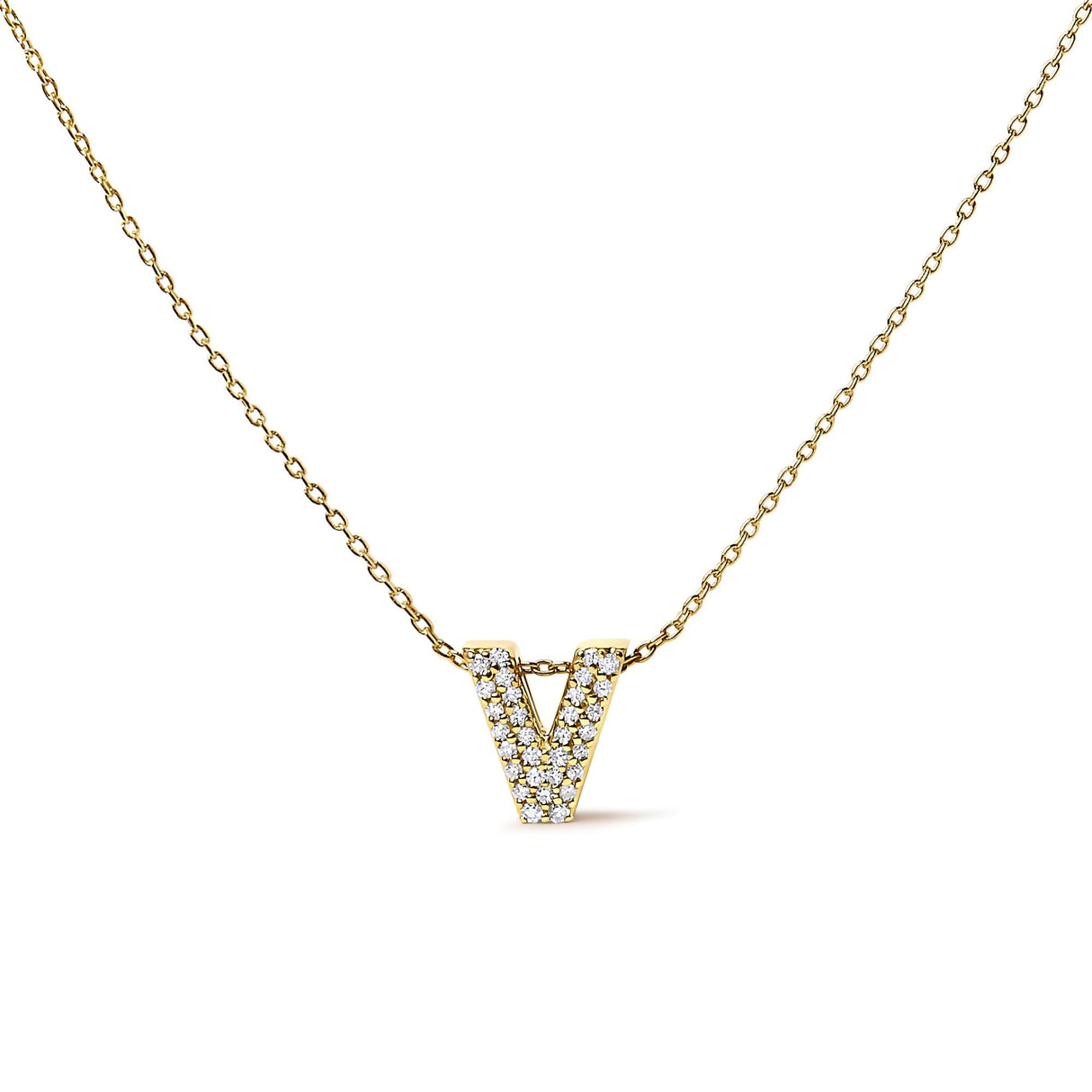 10K Yellow Gold Diamond Accent "A-Z" Initial Bubble Pendant Necklace