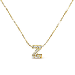 10K Yellow Gold Diamond Accent "A-Z" Initial Bubble Pendant Necklace