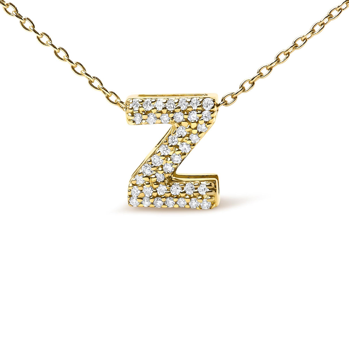 10K Yellow Gold Diamond Accent "A-Z" Initial Bubble Pendant Necklace