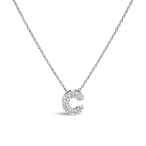 10K White Gold Diamond Accent "A-Z" Initial Bubble Pendant Necklace