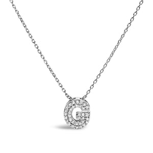 10K White Gold Diamond Accent "A-Z" Initial Bubble Pendant Necklace