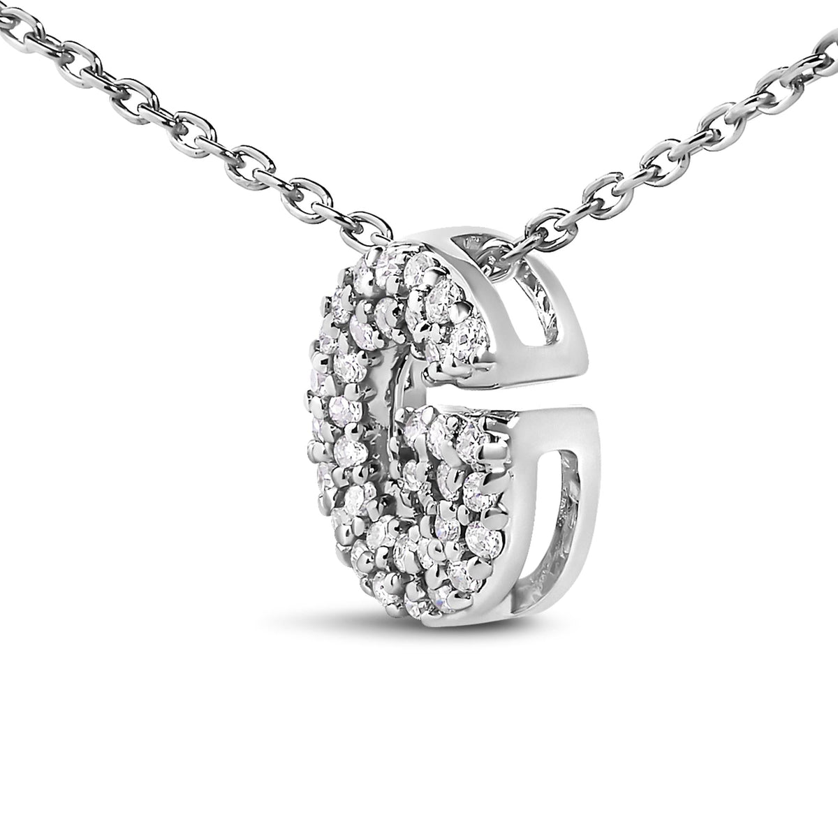10K White Gold Diamond Accent "A-Z" Initial Bubble Pendant Necklace
