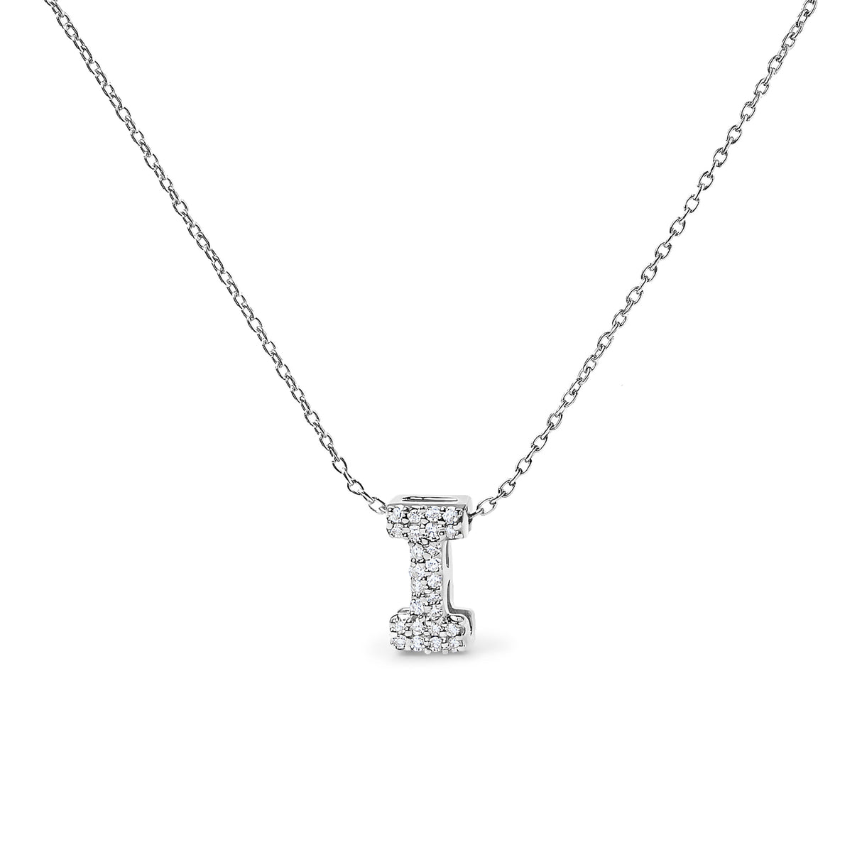 10K White Gold Diamond Accent "A" Initial Bubble Pendant Necklace