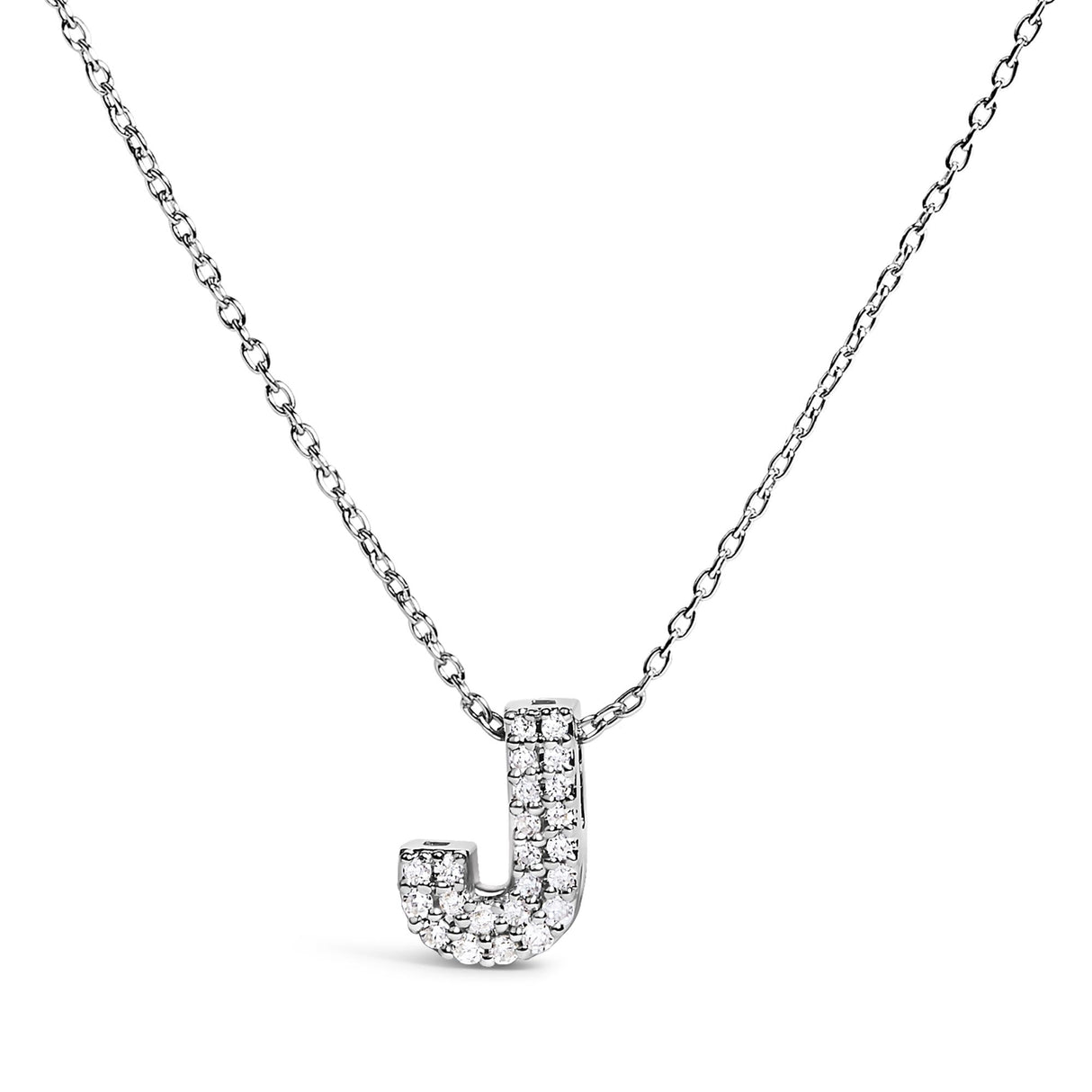 10K White Gold Diamond Accent "A-Z" Initial Bubble Pendant Necklace