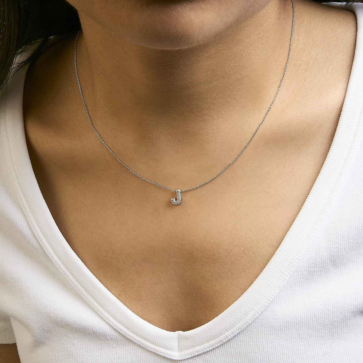 10K White Gold Diamond Accent "A-Z" Initial Bubble Pendant Necklace