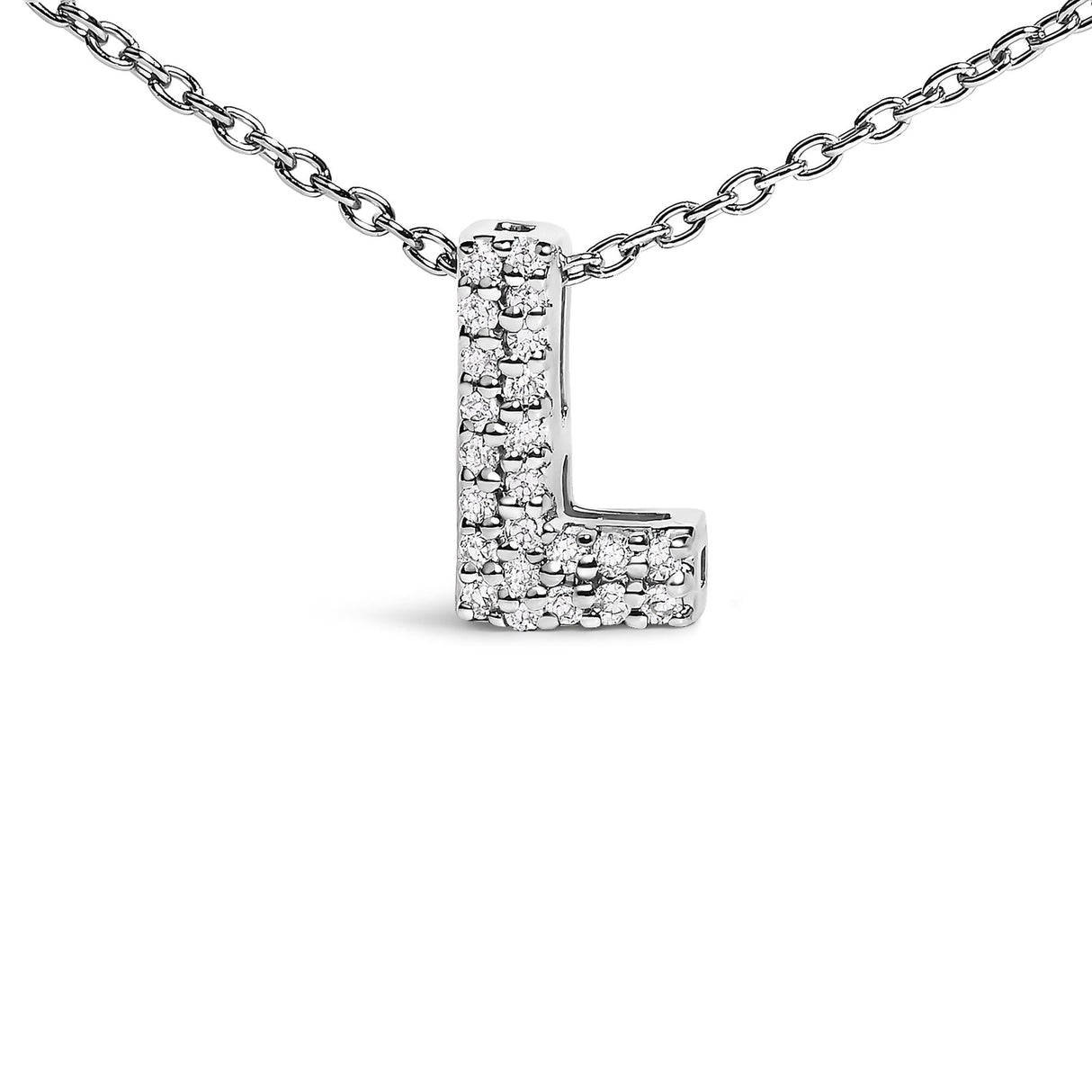 10K White Gold Diamond Accent "A-Z" Initial Bubble Pendant Necklace