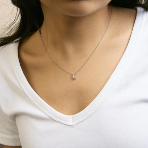 10K White Gold Diamond Accent "A-Z" Initial Bubble Pendant Necklace