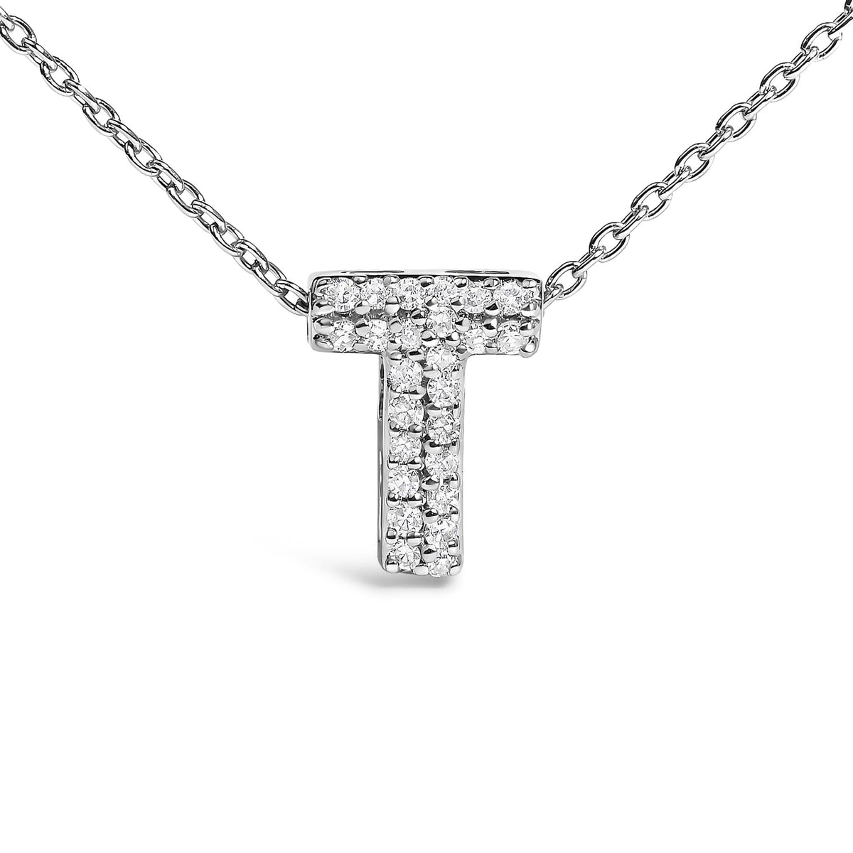 10K White Gold Diamond Accent "A-Z" Initial Bubble Pendant Necklace