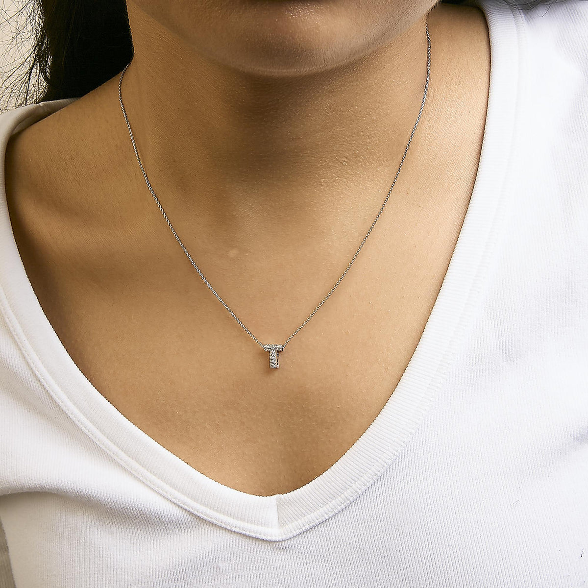 10K White Gold Diamond Accent "A-Z" Initial Bubble Pendant Necklace