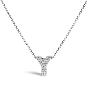 10K White Gold Diamond Accent "A-Z" Initial Bubble Pendant Necklace
