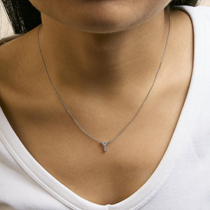10K White Gold Diamond Accent "A-Z" Initial Bubble Pendant Necklace