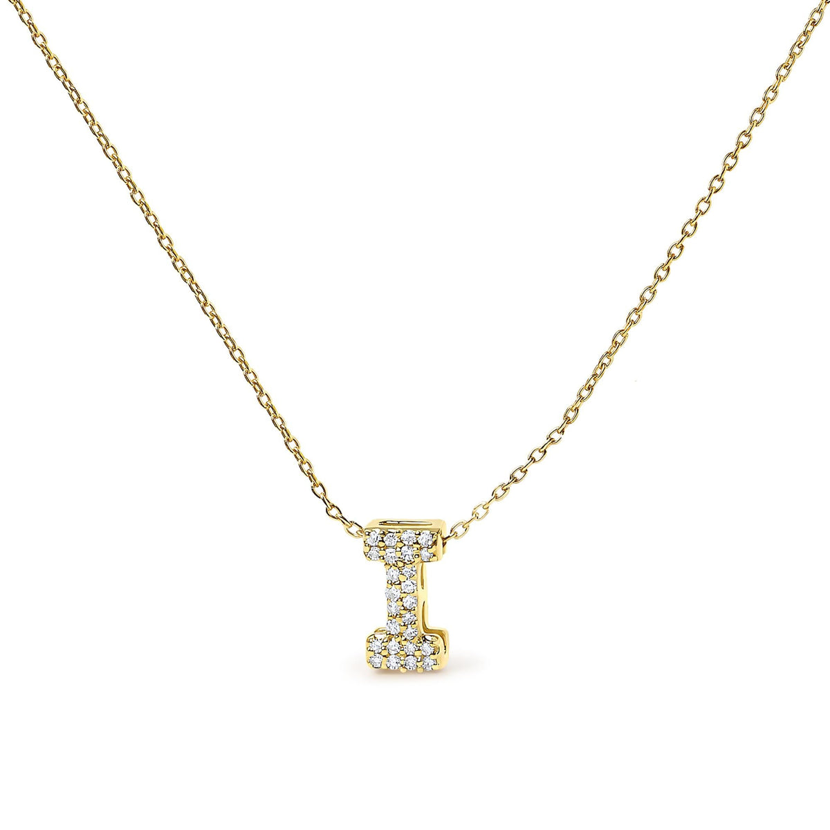 10K Yellow Gold Diamond Accent "A-Z" Initial Bubble Pendant Necklace