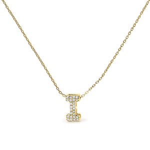 10K Yellow Gold Diamond Accent "A-Z" Initial Bubble Pendant Necklace