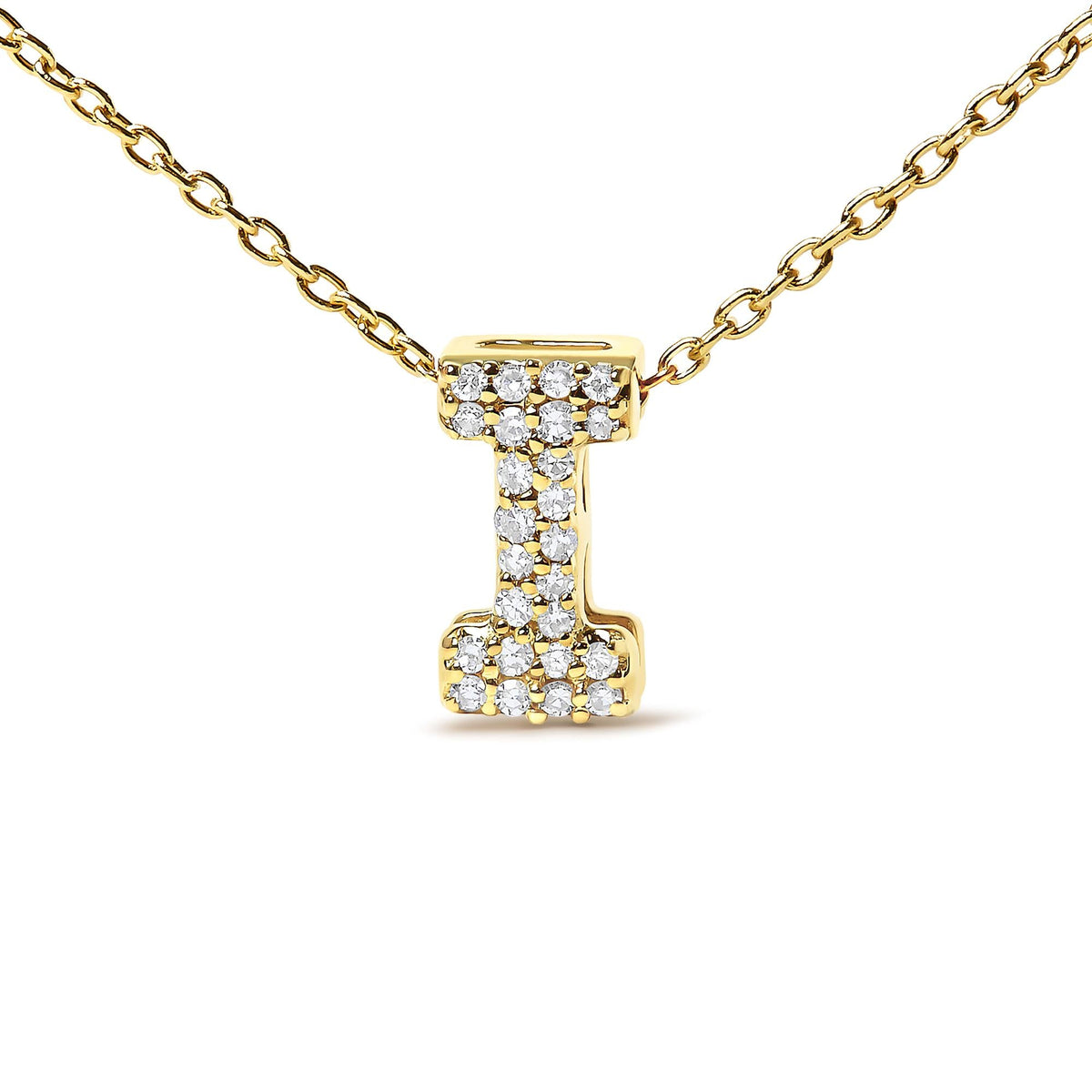 10K Yellow Gold Diamond Accent "A-Z" Initial Bubble Pendant Necklace