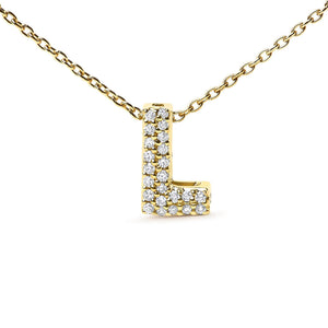10K Yellow Gold Diamond Accent "A-Z" Initial Bubble Pendant Necklace