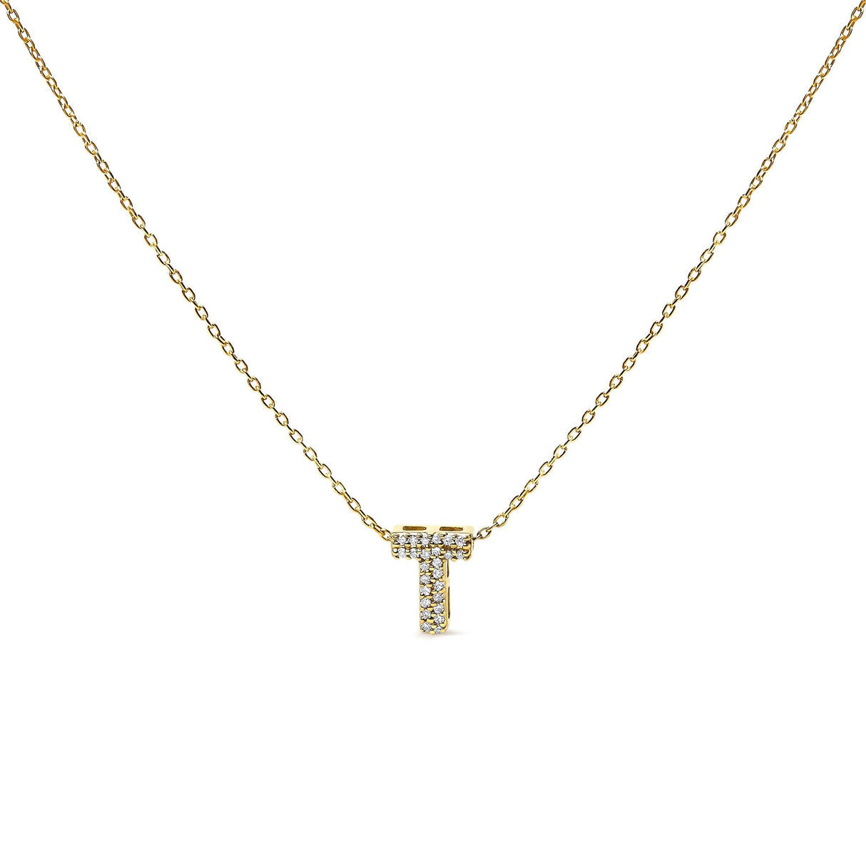 10K Yellow Gold Diamond Accent "A-Z" Initial Bubble Pendant Necklace