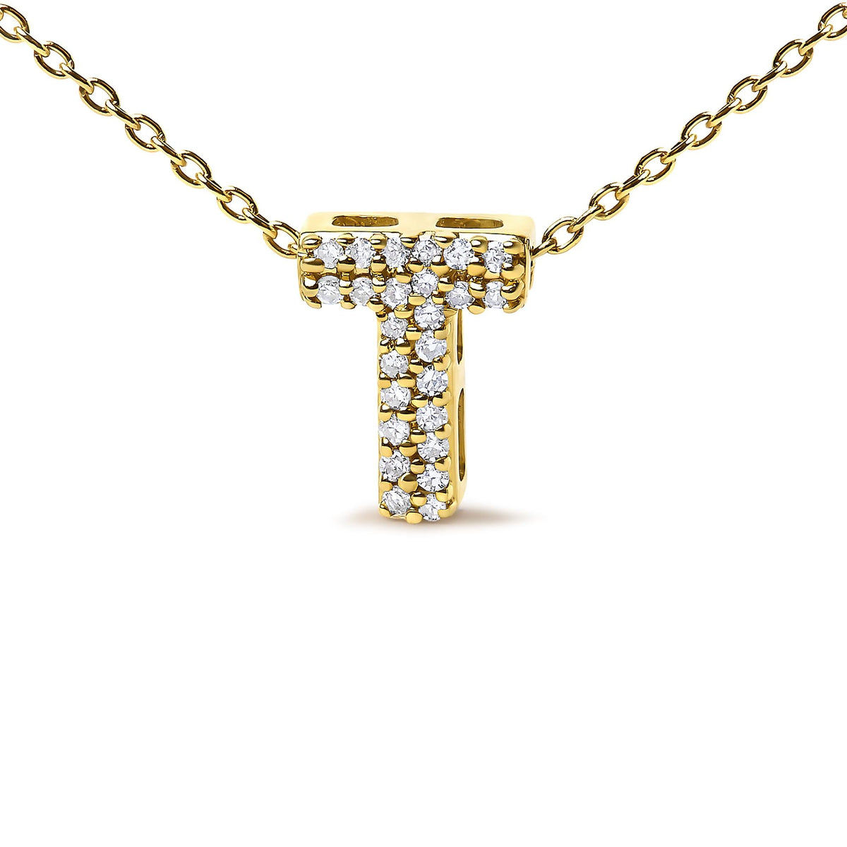 10K Yellow Gold Diamond Accent "A-Z" Initial Bubble Pendant Necklace