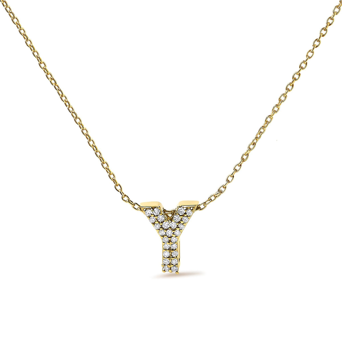 10K Yellow Gold Diamond Accent "A-Z" Initial Bubble Pendant Necklace
