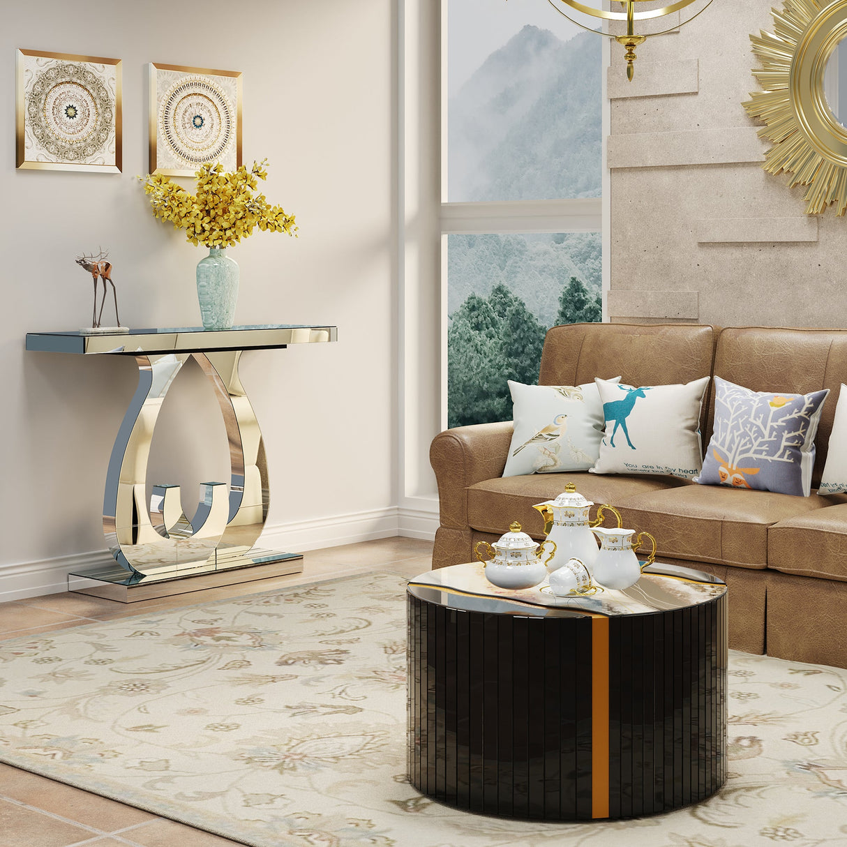Modern Round Coffee Table with Glass Top