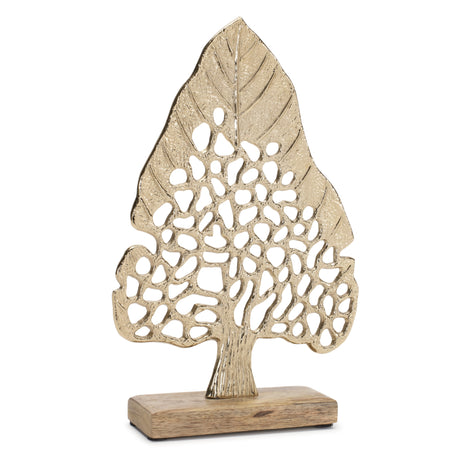 Modern metal leaf tree on wood base (set of 2)