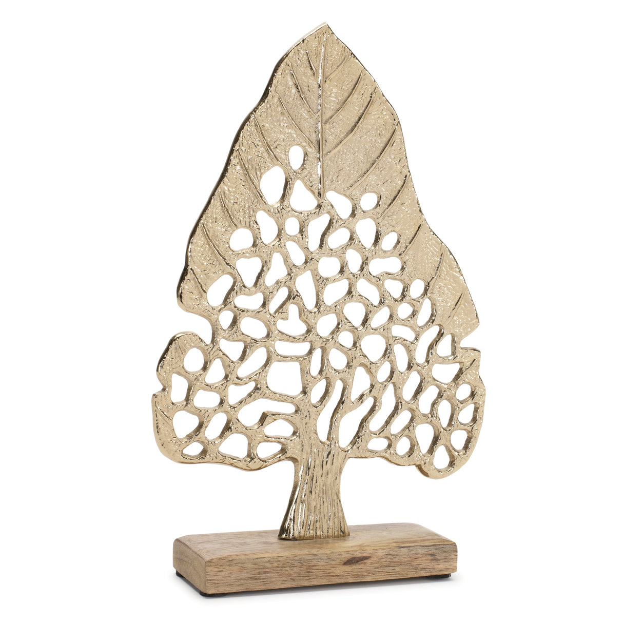 Modern Metal Leaf Tree on Wood Base (Set of 2)