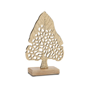 Modern Metal Leaf Tree on Wood Base (Set of 2)