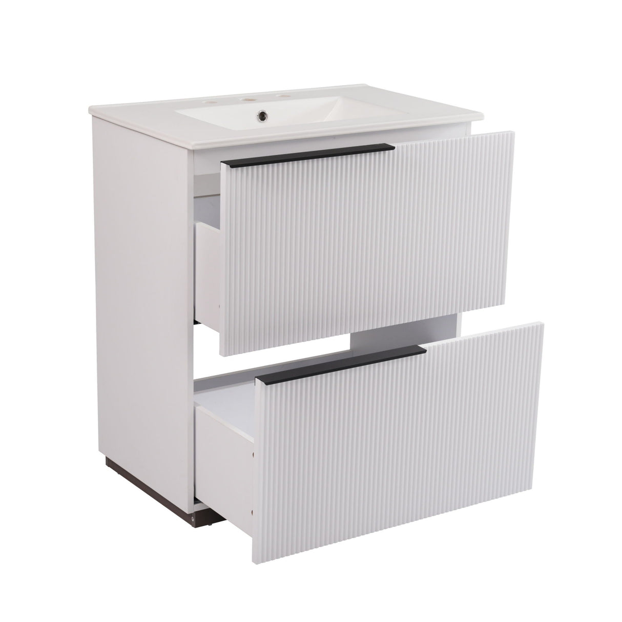 Fluted Bathroom Vanity With Ceramic Sink, Soft Close Slides