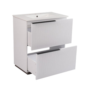 Fluted Bathroom Vanity With Ceramic Sink, Soft Close Slides