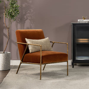 Hammered Brass Upholstered Accent Arm Chair with Performance Upholstery - Orange or Dark Green